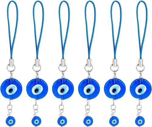 CRASPIRE 6 piezas de adornos colgantes para el mal de ojo, protección de la suerte azul, dije para teléfono celular, billetera, accesorios de