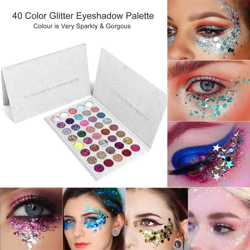 Miniatura 3 de Juego de gel con purpurina de 40 colores, no necesita pegamento para el cabello, cara, cuerpo, purpurina para Halloween, carnaval, cosplay, paleta