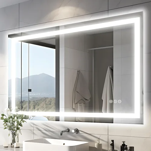 Miniatura 22 de EchosLife Espejos de baño LED de 20 x 28 pulgadas para pared, marco de aluminio negro (frontal y retroiluminado), espejo de tocador antivaho