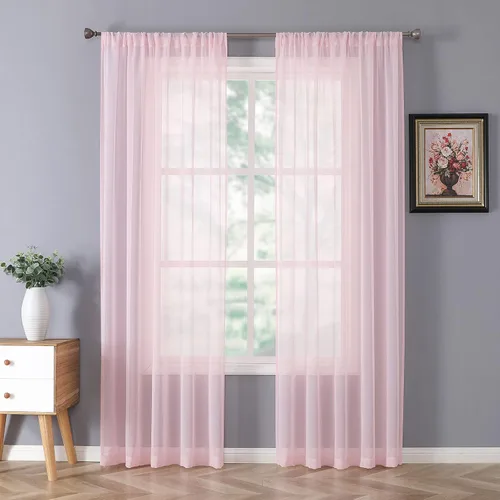 Miniatura 45 de Tollpiz - Juego de 2 paneles de cortinas de velo traslúcidas para media ventana, cortas, con textura de lino y bolsillo para cortinero, filtran