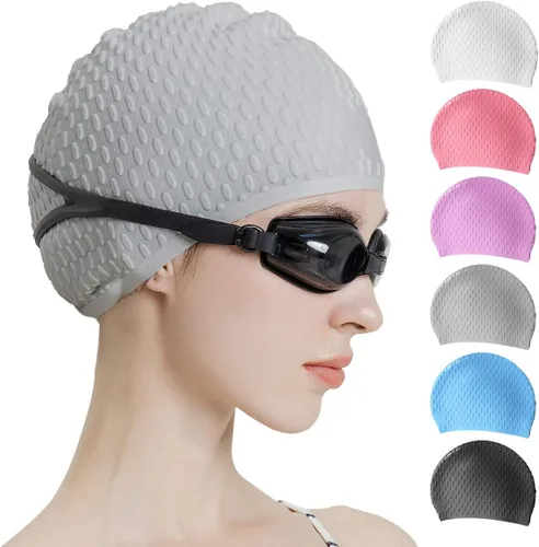 Miniatura 14 de Tripsky Gorro de natación de silicona, gorro de baño cómodo ideal para cabello rizado corto, mediano y largo, gorro de natación para mujeres y Very