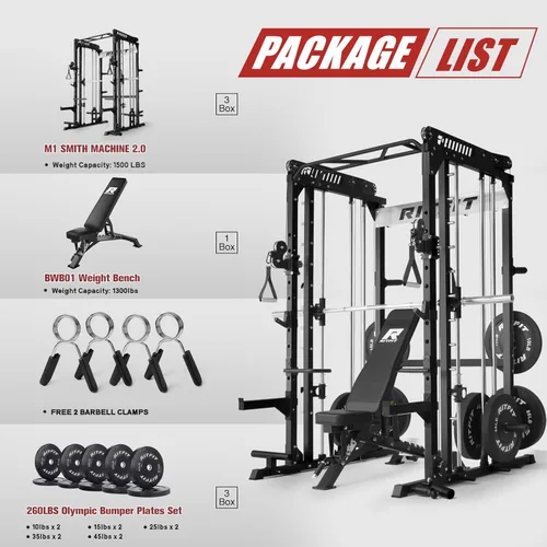 Miniatura 2 de RitFit Máquina M1 Pro Smith con sistema de cruce de cables, jaula multifunción para sentadillas para gimnasio en casa, rack de energía y paquetes