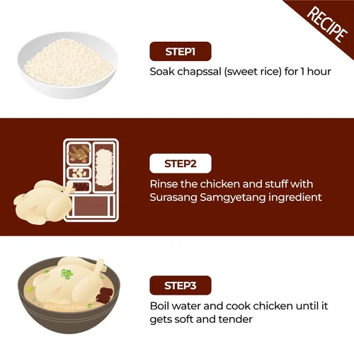 Miniatura 8 de Surasang Samgyetang - Ingredientes de sopa de pollo con ginseng coreano, kit de sopa coreana, mezcla de hierbas para alimentos saludables, hecho