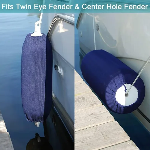 Miniatura 3 de Boat Fender Covers 8" x 22"/10" x 26"/ 6" x 18" Fender Covers Marine Boat Bumper Sleeves for Twin Eye & Center Rope Tube Style Fenders, Black & Navy