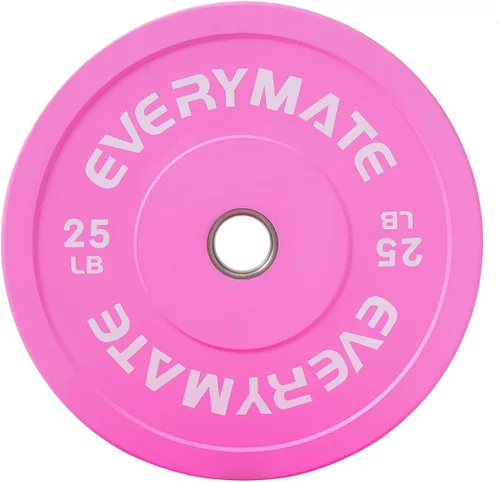 Miniatura 15 de EVERYMATE Placas de Peso Rosa 10LB 15LB 25LB 35LB 45LB Placas Olímpicas Bumper Placas de Peso con Agarre para Entrenamiento de Fuerza y Crossfit