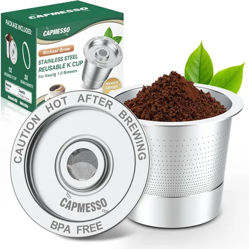 Miniatura 10 de CAPMESSO Cápsulas de café reutilizables K Cups para Keurig 1.0: Cápsula K recargable de acero inoxidable - Filtro de café reutilizable para cafetera