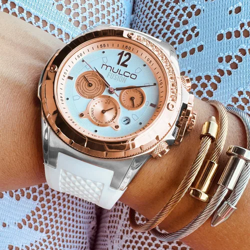 Miniatura 9 de MULCO Watches for Women-Blue Marine, Silver Stainless Steel Case with Silicone Wrist Band, Quartz Multifunction Movement,Large Analog Display