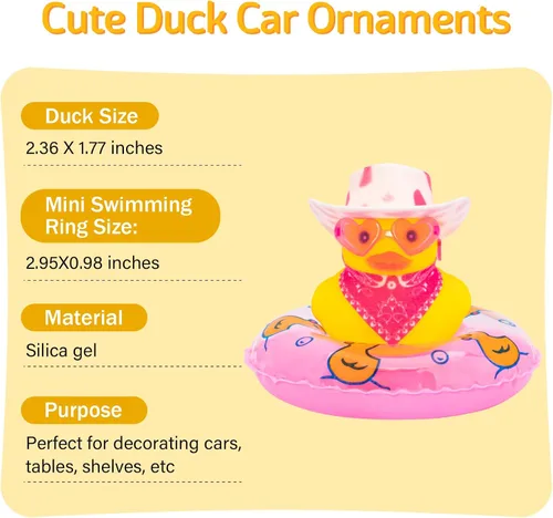 Miniatura 7 de wonuu Decoración de pato de goma para automóvil, accesorios de decoración de tablero de instrumentos de pato vaquero occidental con mini anillo