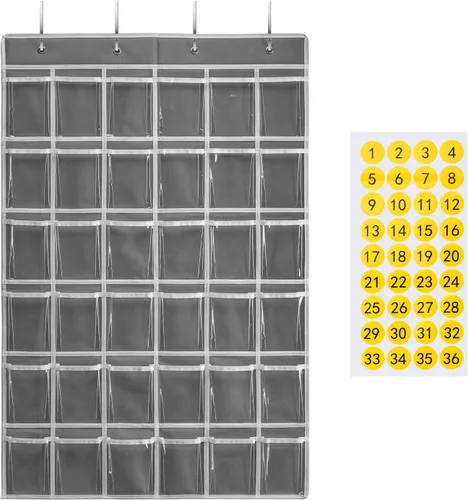 Miniatura 11 de SAVERHO Organizador de bolsillos con 36 bolsillos transparentes para el aula, organizador de bolsillos para sostener teléfonos celulares