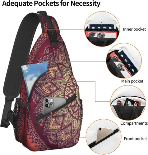Miniatura 4 de Mandala Sling Bag Crossbody Pecho Daypack Mochila Casual Mochila Bolso de Hombro Flor Para Viajes Senderismo