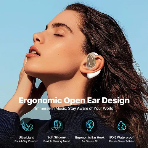Miniatura 7 de Auriculares de oreja abierta, ultra cómodos, inalámbricos Bluetooth 5.4, auriculares sobre la oreja con pantalla táctil inteligente ganchos