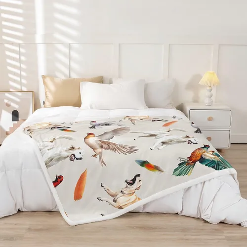 Miniatura 2 de Manta de cama Sherpa con diseño de perro de caza y aves silvestres, manta de franela de forro polar de 40 x 50 pulgadas para sofá, estilo granja