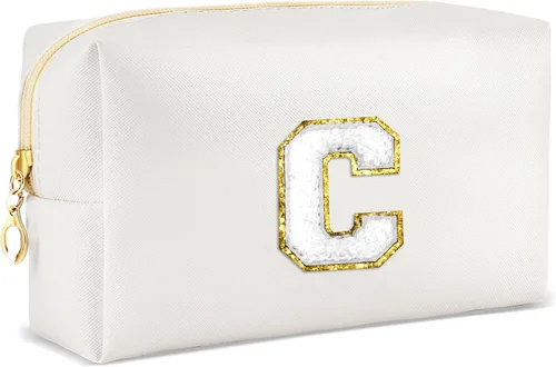 Miniatura 42 de URSKYTOUS Regalos para niñas, bolsa de maquillaje con inicial, bolsa de cosméticos personalizada con cremallera, bonita bolsa de aseo de viaje, Azul