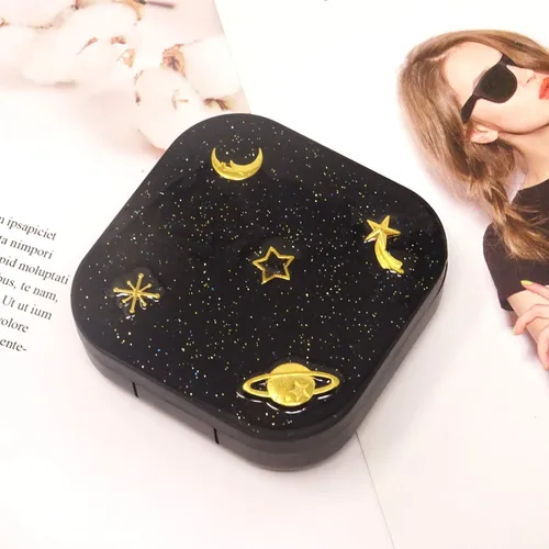 Miniatura 6 de Honbay Fashion Planet Estuche para lentes de contacto portátil Kit de caja de lentes de contacto con espejo (cuadrado)