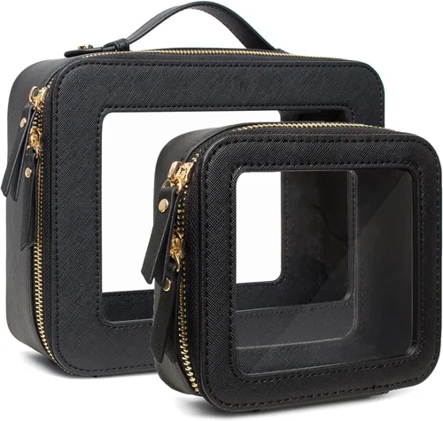 Miniatura 15 de Juego de bolsas de maquillaje transparentes de viaje, bolsa de cosméticos aprobada por la TSA con cremallera, bolsa de maquillaje portátil, bolsa