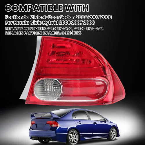 Miniatura 2 de Lente de luz trasera para Honda Civic de 4 puertas sedán/híbrido del lado del pasajero HO2801165 33501-SNA-A02 2006 2007 2008 (derecha)