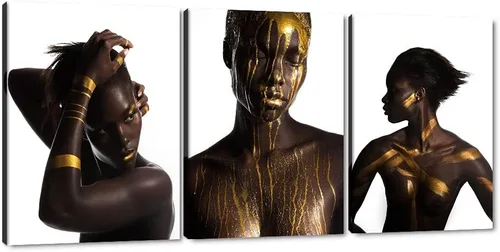 Miniatura 57 de MAMAGO Lienzo decorativo para pared, pintura de belleza dorada y negra, fotos de mujeres africanas, hermosos pósteres de mujer negra, impresiones