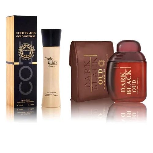 Miniatura 13 de Set de regalo de perfume para hombre, EDP, paquete de 2 (3.4 oz / 3.4 fl oz cada uno), Amazing Code Gold, AQUA DE EP BLUE, ámbar picante y azul