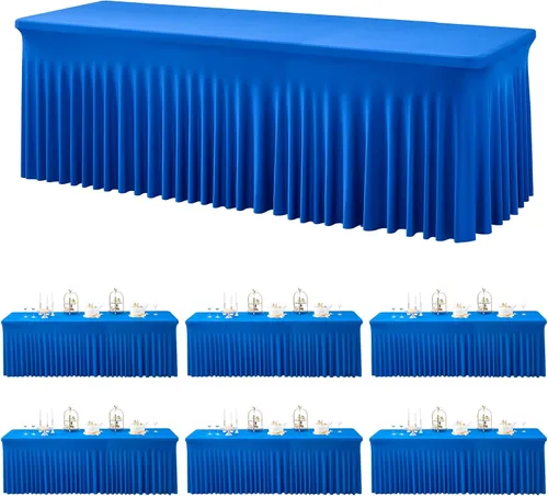 Miniatura 29 de Paquete de 2 manteles de spandex para mesas rectangulares de 8 pies, mantel elástico rosa de 8 pies, manteles ajustados, falda de mesa para fiestas