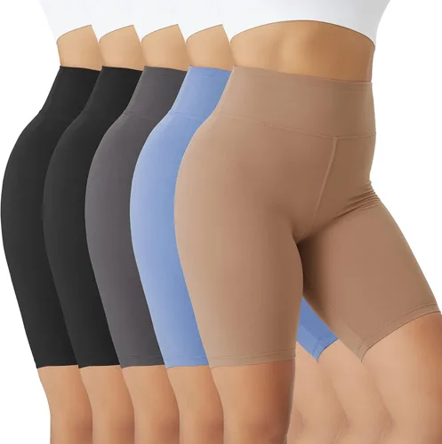 VALANDY Pantalones cortos de yoga para mujer, de cintura alta, pantalones cortos de ciclista, suaves, para entrenamiento, correr, paquete de