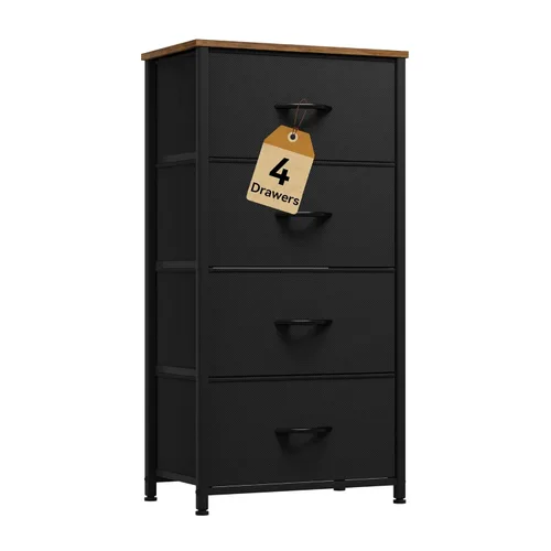 Miniatura 9 de DWVO Cómoda de 4 cajones, cómoda pequeña para dormitorio, torre de almacenamiento de tela, cómoda, unidad organizadora para armarios, sala de estar