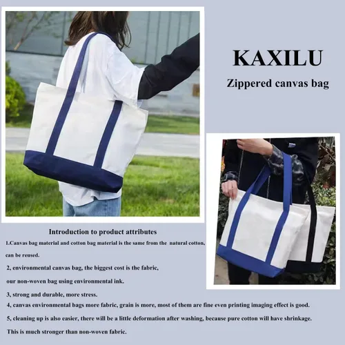 Miniatura 6 de kaxilu Bolsa de lona verde con cremallera de 16.5 x 14 x 5 pulgadas, 4 bolsas de lona reutilizables, bolsas de tela a granel para comestibles
