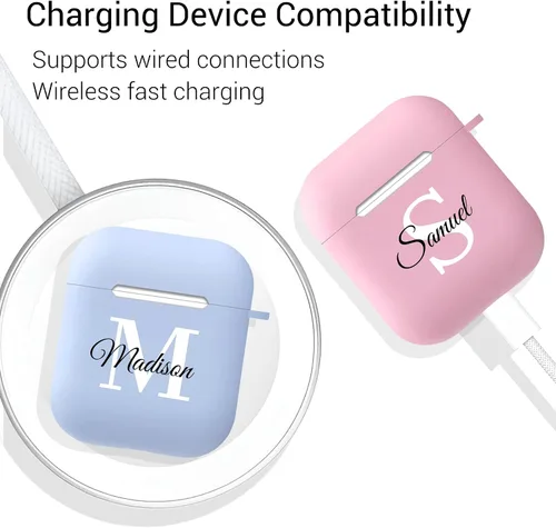Miniatura 5 de Funda con nombre e iniciales personalizadas para AirPods Pro 2 – TPU a prueba de golpes, carga inalámbrica y llavero – Ideal para cumpleaños