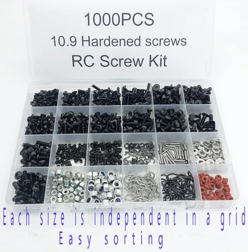Miniatura 2 de Juego de 1000 tornillos universales a control remoto surtido, juego de sujetadores de hardware para Traxxas Axial Redcat HPI Arrma SCX10 Losi 1/8