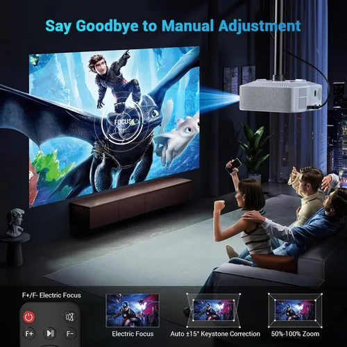 Miniatura 3 de Mini proyector portátil con enfoque eléctrico, proyector NICPOW Full HD 1080P, proyector de películas Bluetooth con Keystone automático, Bluetooth