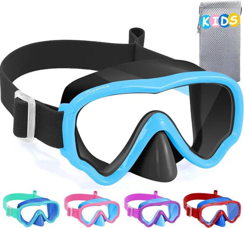 Miniatura 15 de Vvinca Gafas de natación para niños con cubierta para la nariz, máscara de buceo, correa de tela antivaho anti roturas para niños de 3 a 15 años