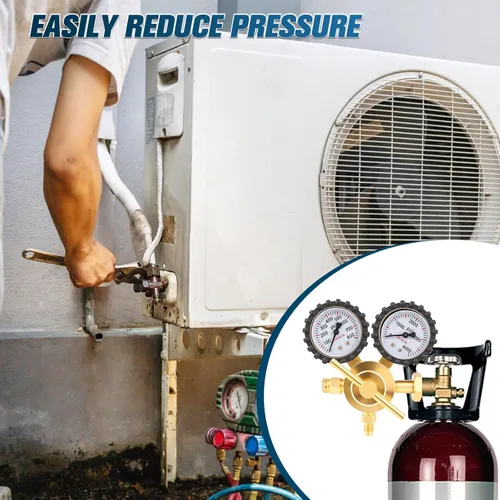 Miniatura 4 de Regulador de nitrógeno Beaiguná, regulador de nitrógeno HVAC de 0-800 PSI con entrada CGA580, conexión de salida de llama macho de 1/4 de pulgada