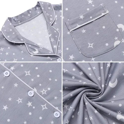 Miniatura 86 de Samring Camisón de pijama para mujer, manga corta/larga, con botones, camisón para dormir, camisón para novio, talla XXL