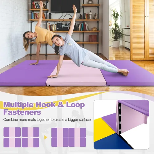 Miniatura 4 de Goplus Esterilla de Gimnasia Plegable, 6' x 2' x 2'' de Grosor Tri-Fold Esterilla de Ejercicio y Volteretas con Asas de Transporte, Cierre de Gancho