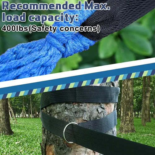 Miniatura 5 de Windyun 2 juegos de hamacas de lona de algodón, hamaca doble grande de 400 libras, hamacas portátiles para acampar para exteriores con bolsa de Azul