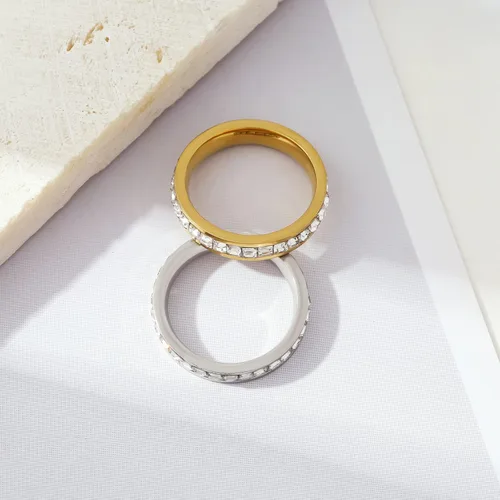 Miniatura 8 de Kyazeo Delicados anillos de circonita cúbica para mujer, chapados en oro de 18 quilates, con circonita cúbica simple, anillo de amor eterno, anillos