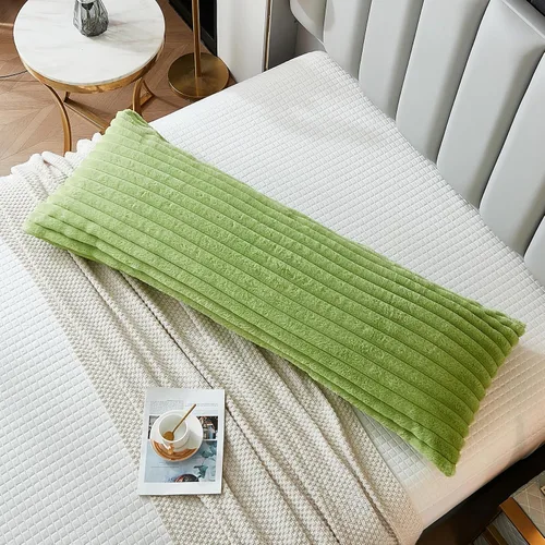 Miniatura 24 de Juego de 2 fundas de almohada para cama tamaño king, fundas de cojín rectangulares lumbares con diseño de rayas, forro de piel de conejo sintética