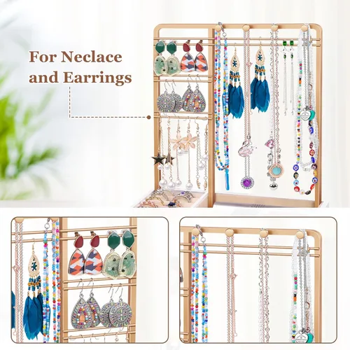 Miniatura 2 de Teamkio Árbol de joyería con caja de almacenamiento blanca grande organizador de joyas de mesa árbol de exhibición para collares anillos pulseras