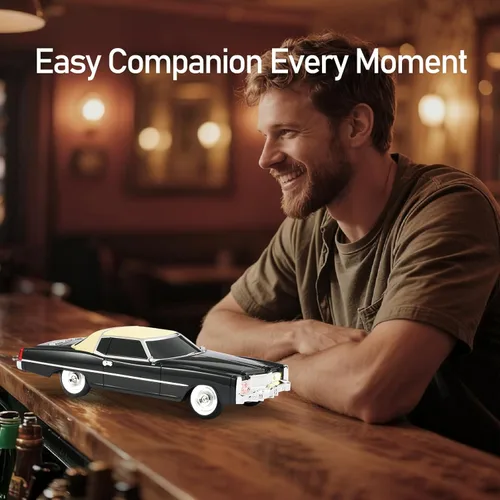 Miniatura 4 de Altavoz Bluetooth American Retro para automóvil, modelo de automóvil retro con rueda móvil, estéreo HD, emparejamiento TWS, luz ambiental LED, carga