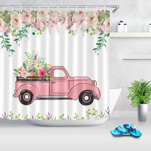 Miniatura 14 de LB Cortina de ducha de hojas verdes azules para baño, hojas botánicas de primavera con flores moradas sobre fondo blanco, acuarela, tela