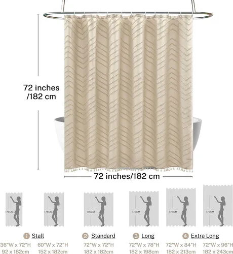 Miniatura 5 de Siiluminisoy Cortina de ducha bohemia de tela tejida, bonita cortina de ducha beige, 72 x 72 pulgadas, cortina de ducha minimalista con textura