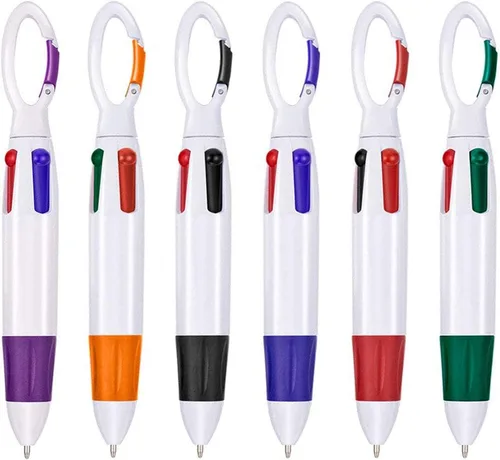 6 bolígrafos retráctiles, 4 colores neón en uno, bolígrafo con clip de hebilla en la parte superior, mosquetón multicolor (6 piezas)