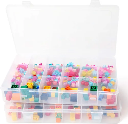 Caja organizadora de plástico de 2 piezas, organizador de plástico transparente, caja organizadora con divisores ajustables, organizador de cuentas