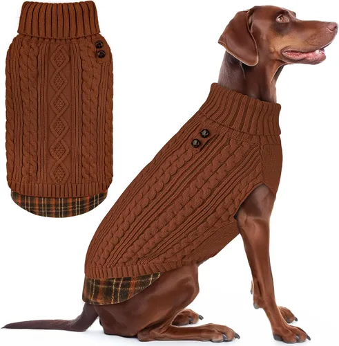 Miniatura 22 de KYEESE - Suéter para perro mediano, suéter tejido con estampado de cuadros, cálido abrigo de mascotas para otoño e invierno