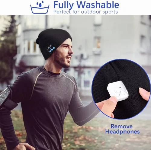 Miniatura 5 de EverPlus Gorro Bluetooth para hombre regalos para mujer sombrero Bluetooth gorro para auriculares negro