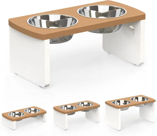 Miniatura 15 de Cuencos elevados para perros, cuenco elevado de bambú para perros y gatos pequeños, con 2 cuencos de acero inoxidable