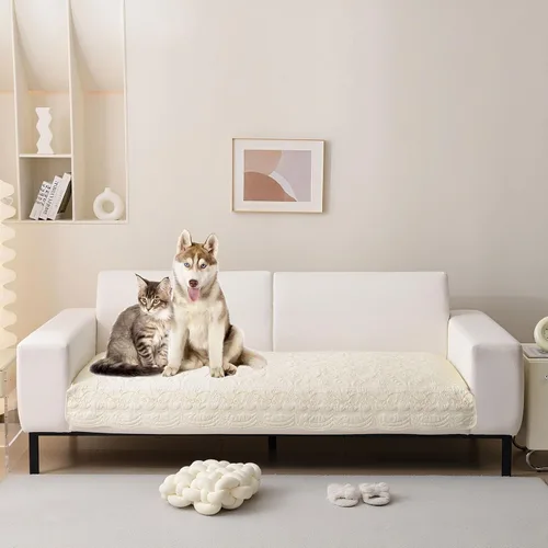 Miniatura 10 de HANDONTIME Funda de sofá de algodón suave apta para mascotas, elegante funda de sofá para mascotas con bordado, protector de sofá para perros