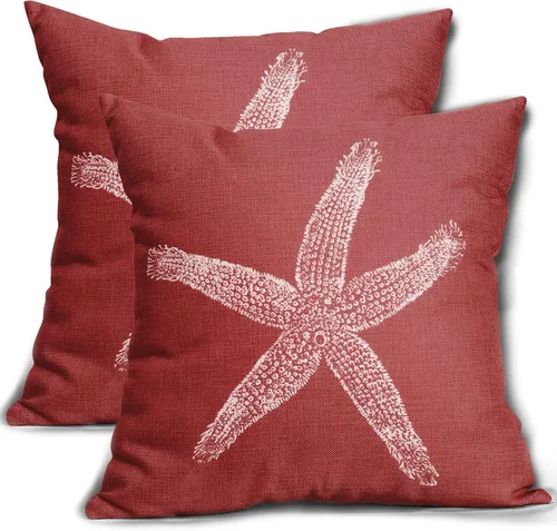 Miniatura 12 de Sweetshow Juego de 2 fundas de almohada cuadradas de lino con estrellas de mar negras de 16 x 16 pulgadas, decoración náutica costera de playa