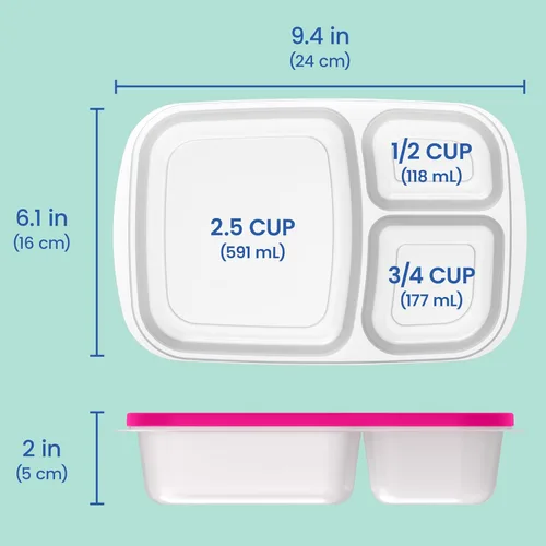 Miniatura 8 de Bentgo Easyboxes - Cajas de almuerzo apilables originales - Recipientes de comida reutilizables de 3 compartimentos para niños y adultos - Caja