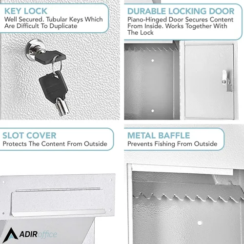 Miniatura 6 de AdirOffice Caja fuerte para colgar a través de la pared, acero grueso duradero con canal ajustable, bóveda de correo para casa, oficina, hotel