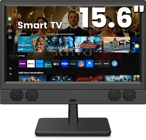 othoig Smart TV pequeño de 15.6 pulgadas, FHD 1080p Smart TV compacto con aplicaciones integradas, WiFi y Bluetooth, sintonizador digital ATSC,